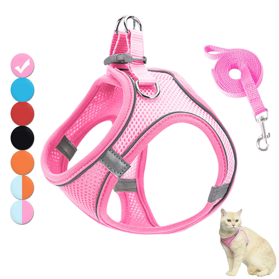 Reflective Cat Harness and Leash Set Adjustable for Small Pets