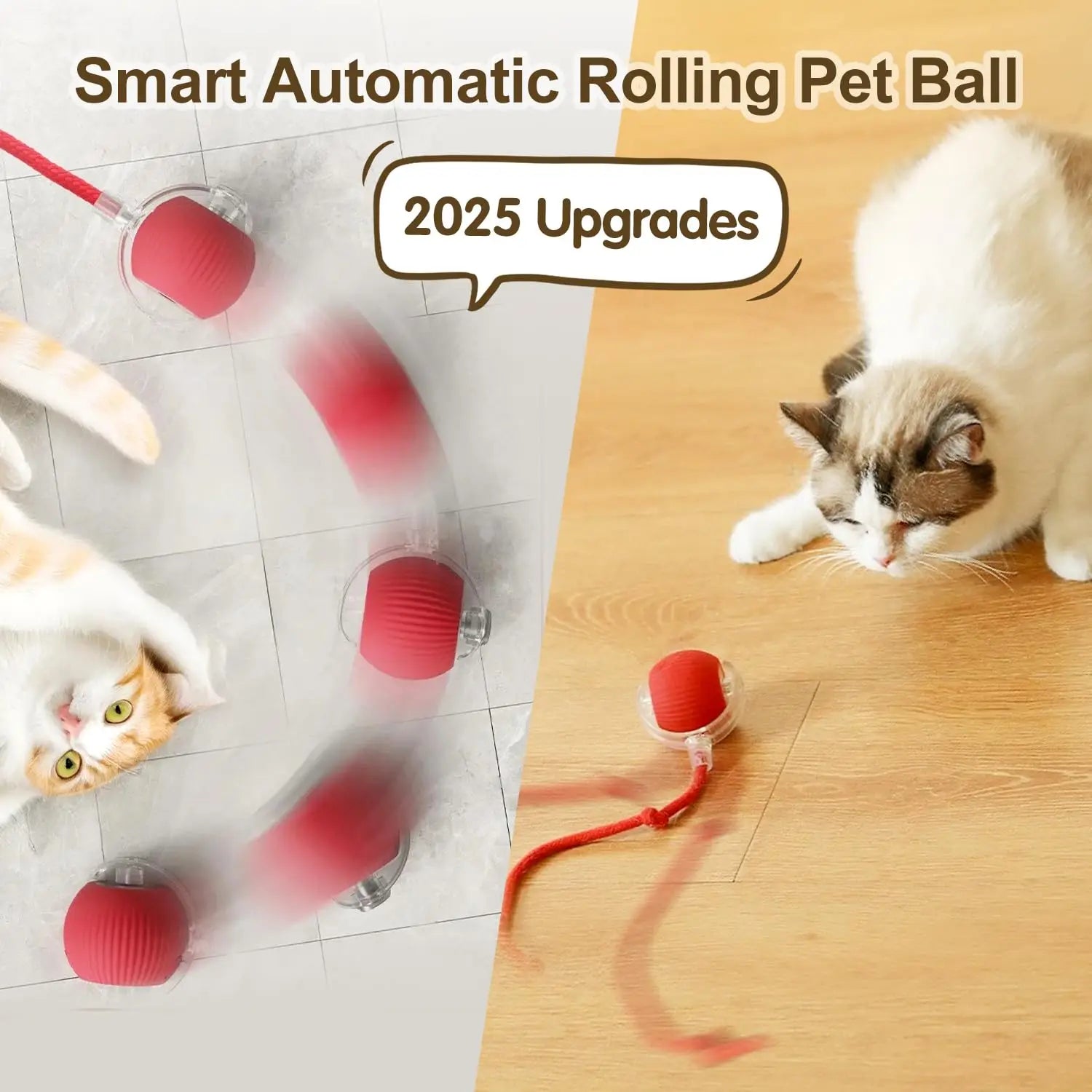 Rechargeable Smart Rolling Cat Ball Toy with Tail