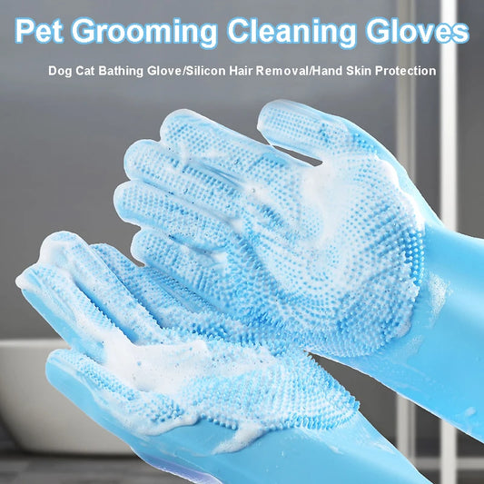 Pet Grooming Gloves – Silicone Hair Removal & Bathing Scrubber
