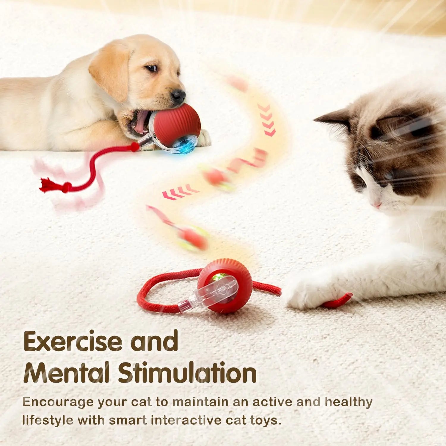 Rechargeable Smart Rolling Cat Ball Toy with Tail