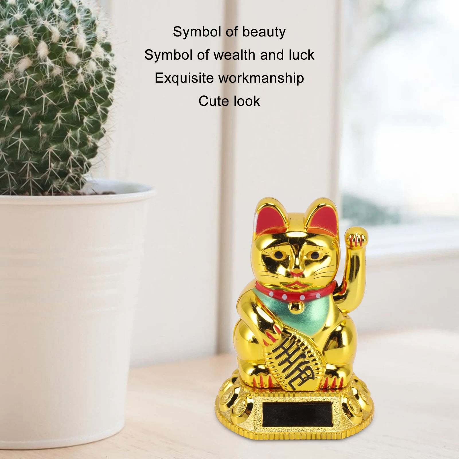 Solar Waving Lucky Cat Ornament – Home & Office Decor