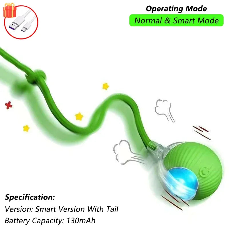 Rechargeable Smart Rolling Cat Ball Toy with Tail