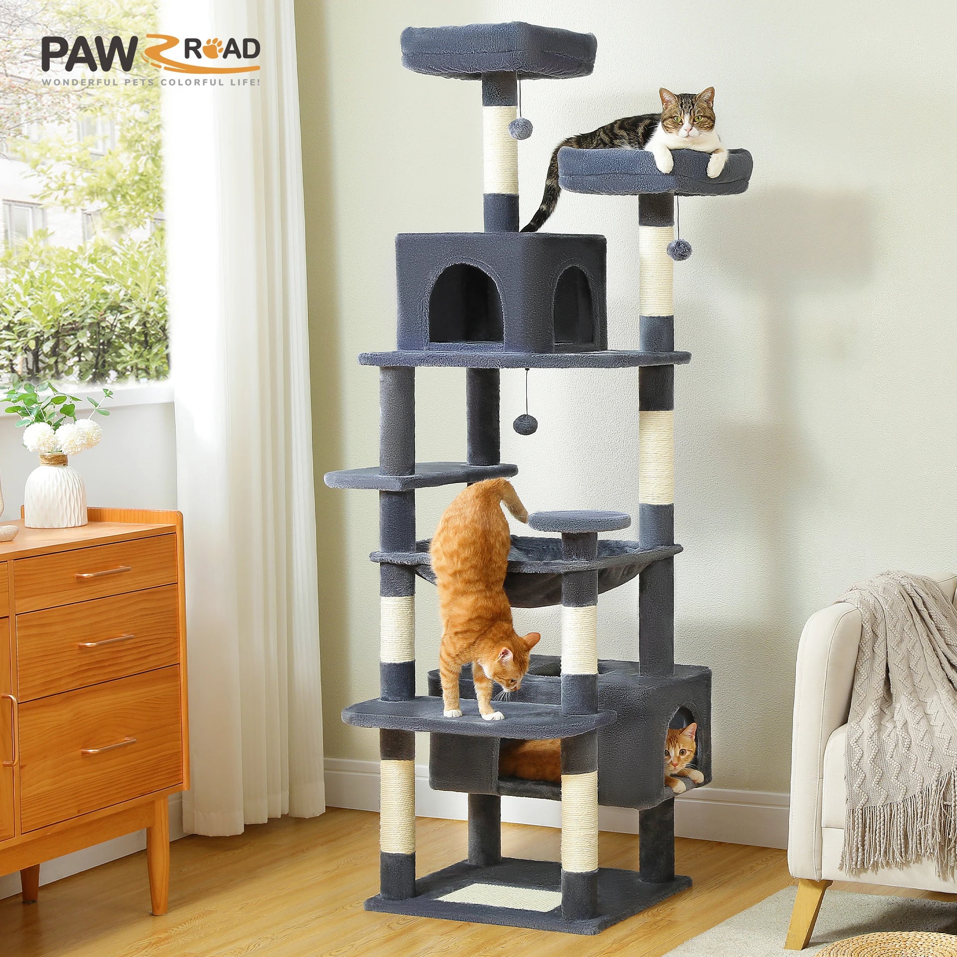 Large Cat Tree Tower with Hammock, Condos & Scratching Posts
