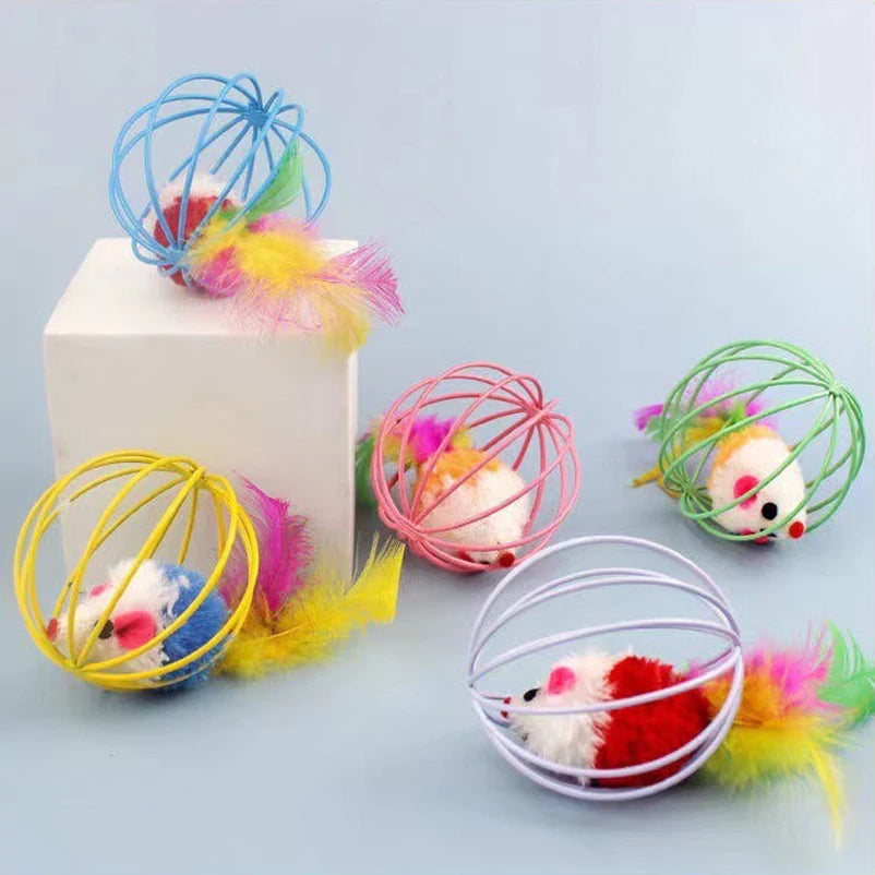 Plush Mouse Cat Toy with Colorful Ball