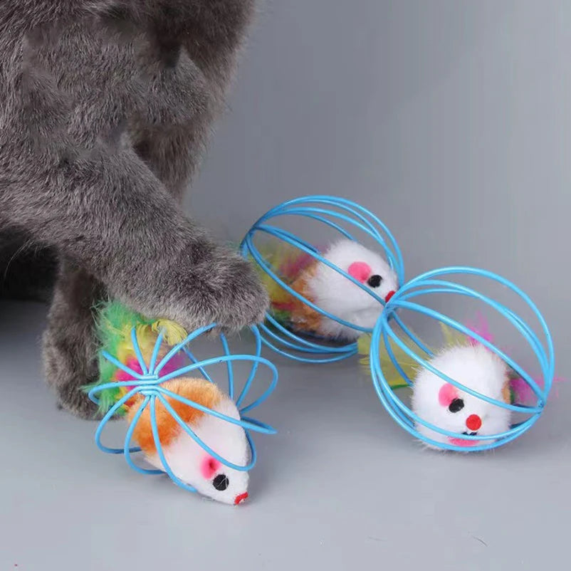 Plush Mouse Cat Toy with Colorful Ball