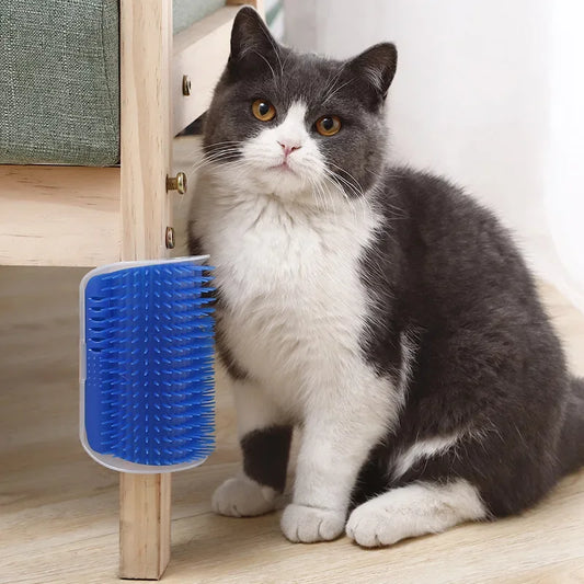 Cat Corner Grooming Brush with Catnip – Self-Cleaning Scratcher