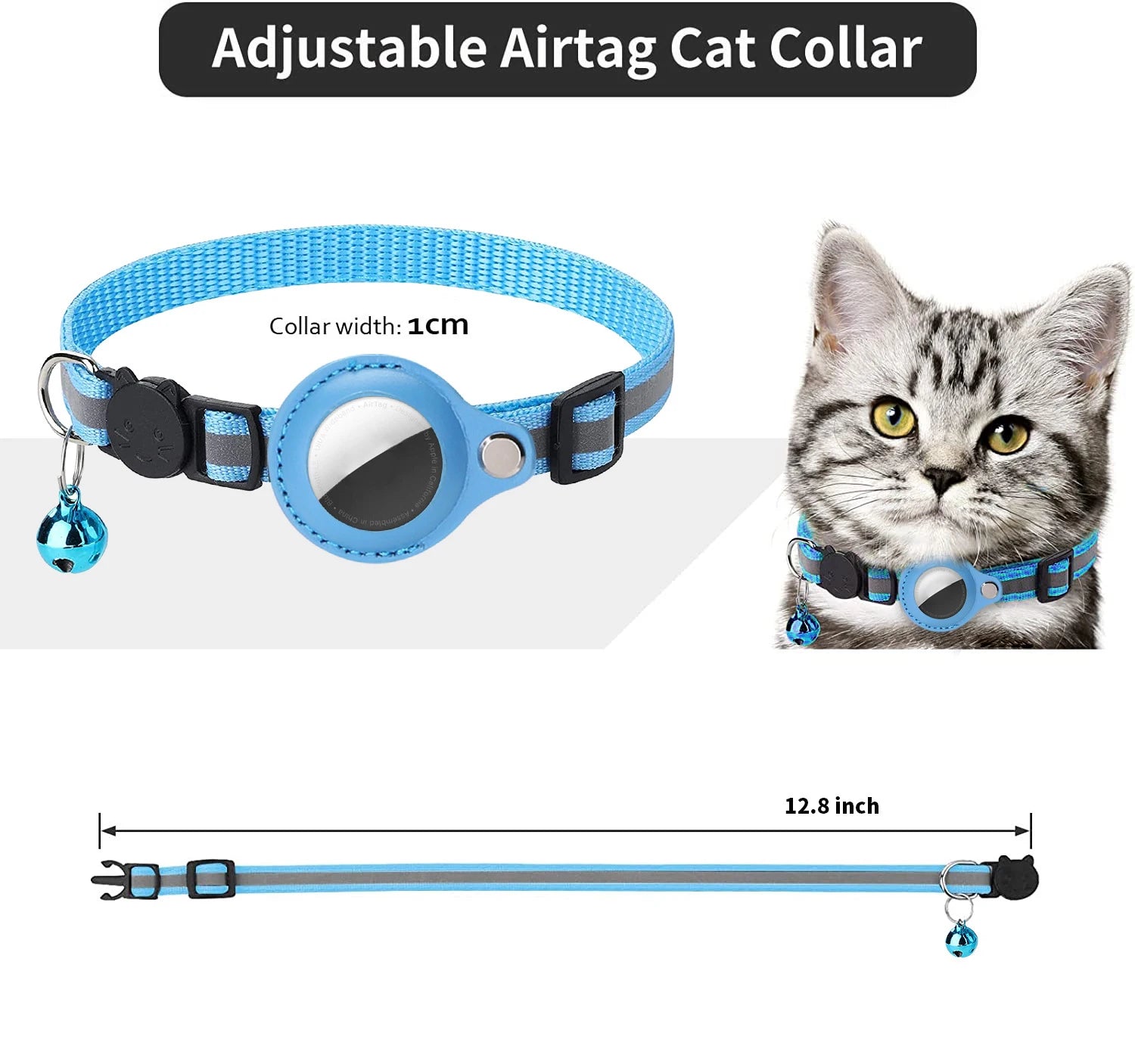 Anti-Lost Cat Collar with AirTag Holder & Bell