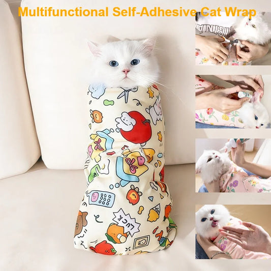 Multi-Functional Pet Wrap – Self-Adhesive Cat Grooming Cloth