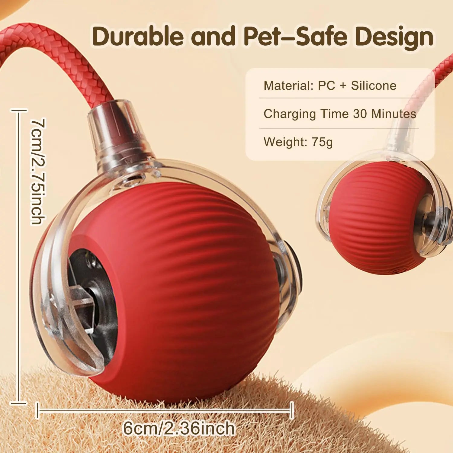 Rechargeable Smart Rolling Cat Ball Toy with Tail