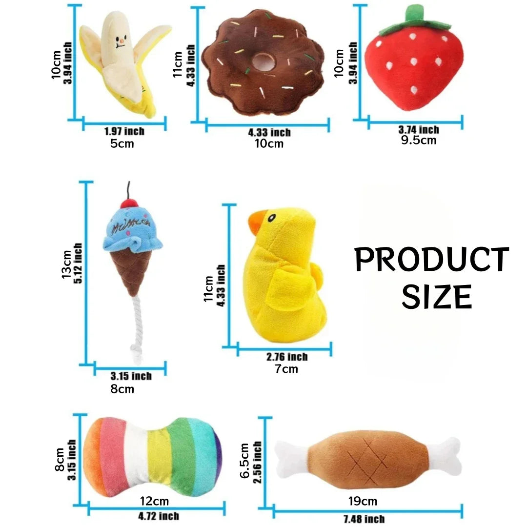 7PCS Plush Puppy Chew Toy Set – Fruit & Vegetable Design