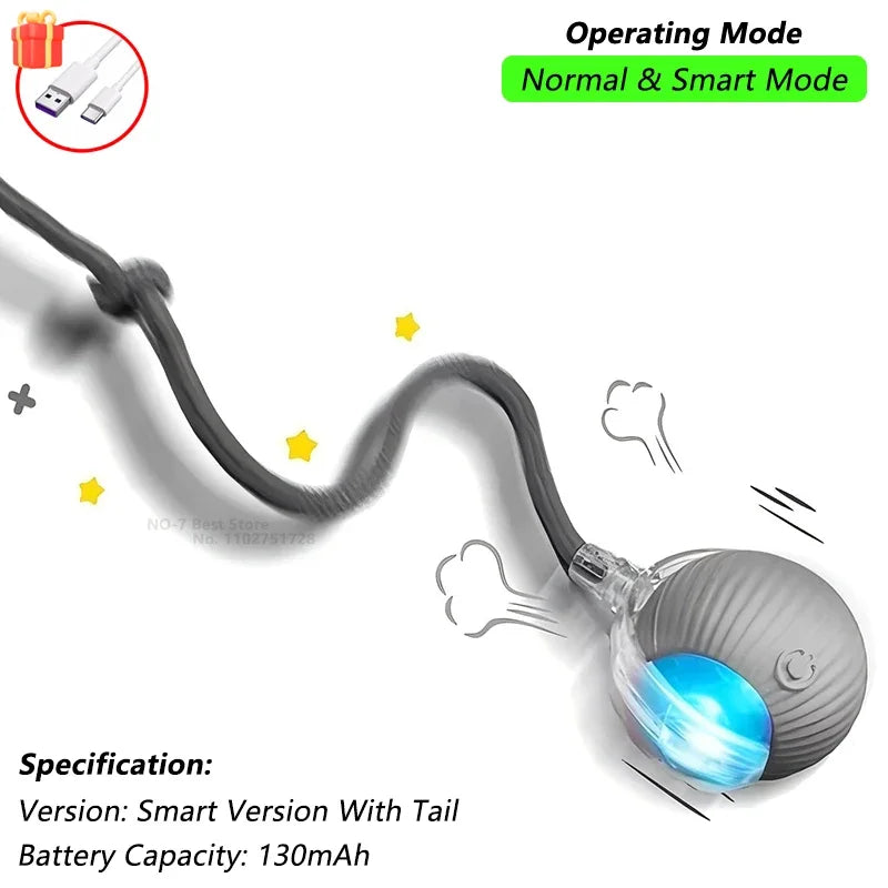 Rechargeable Smart Rolling Cat Ball Toy with Tail