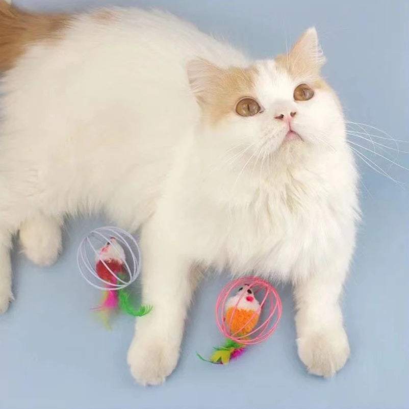 Plush Mouse Cat Toy with Colorful Ball