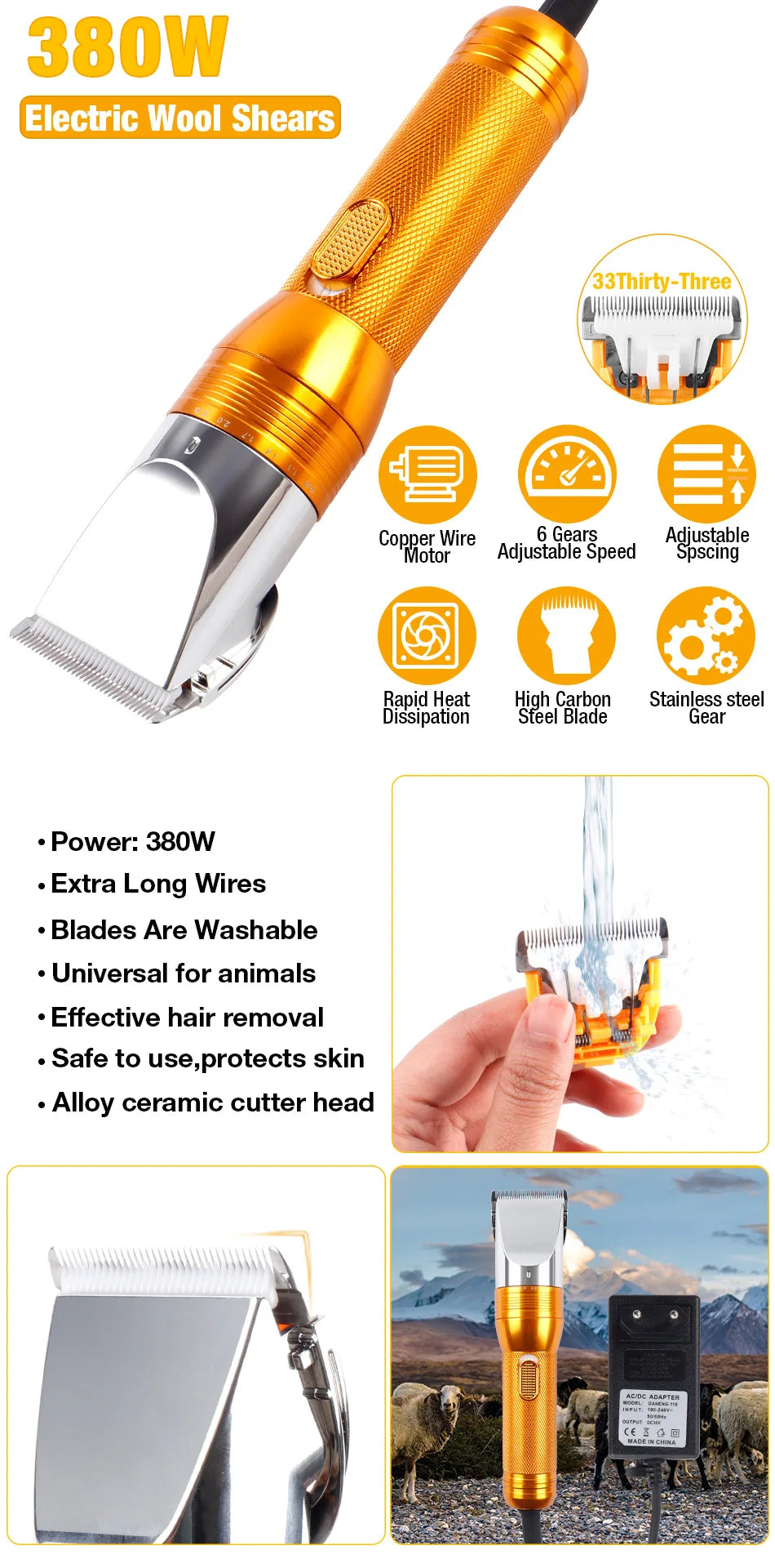 380W Cordless Pet Hair Trimmer – Cashmere Goat & Animal Groomer
