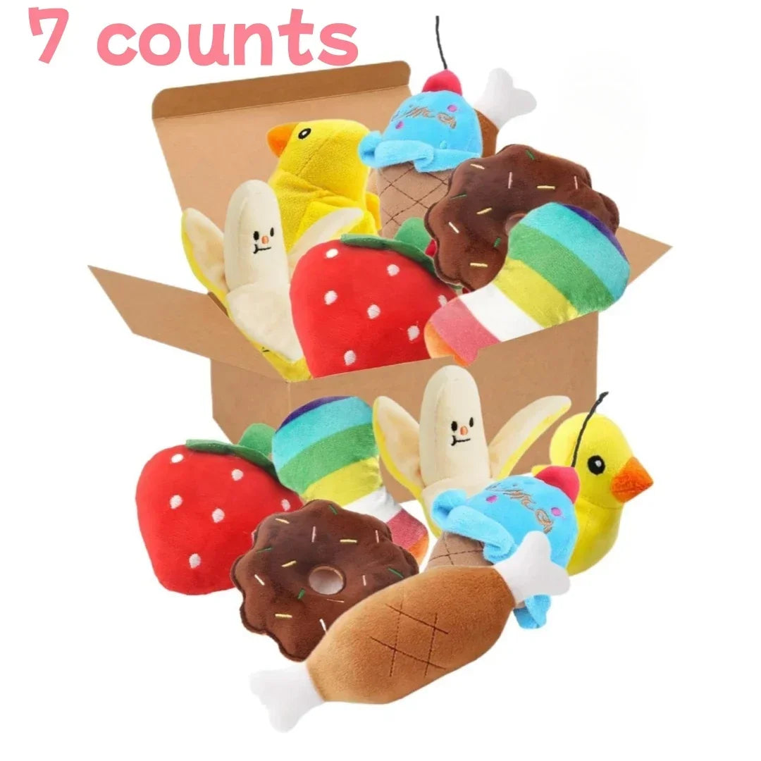 7PCS Plush Puppy Chew Toy Set – Fruit & Vegetable Design