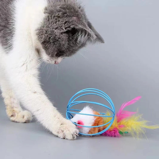 Plush Mouse Cat Toy with Colorful Ball