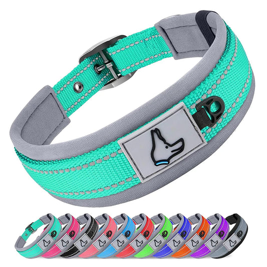 Padded Reflective Dog Collar – Adjustable Nylon & Neoprene