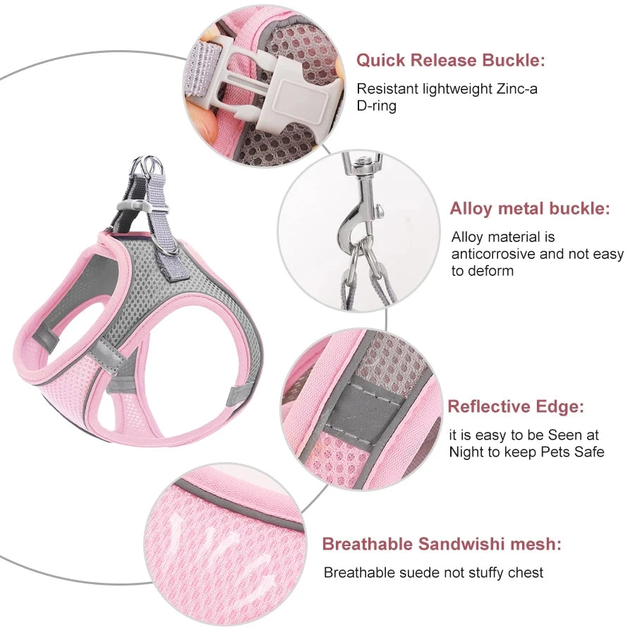 Reflective Cat Harness and Leash Set Adjustable for Small Pets