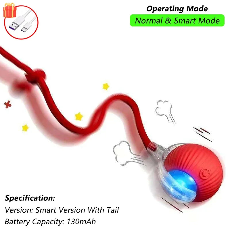 Rechargeable Smart Rolling Cat Ball Toy with Tail