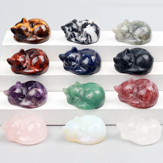 Crystal Cat Figurines – Rose Quartz & Jade Mini Statues