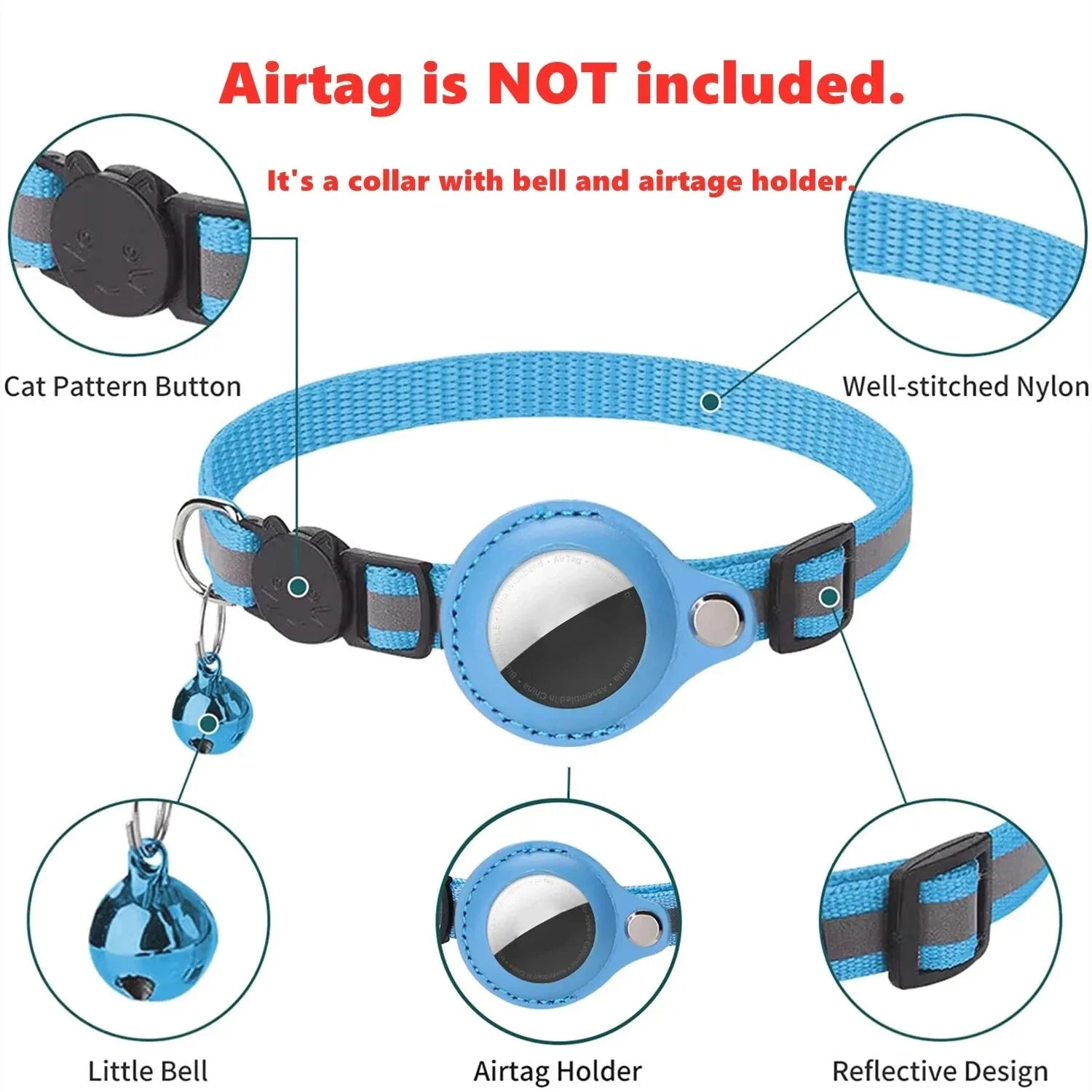 Anti-Lost Cat Collar with AirTag Holder & Bell