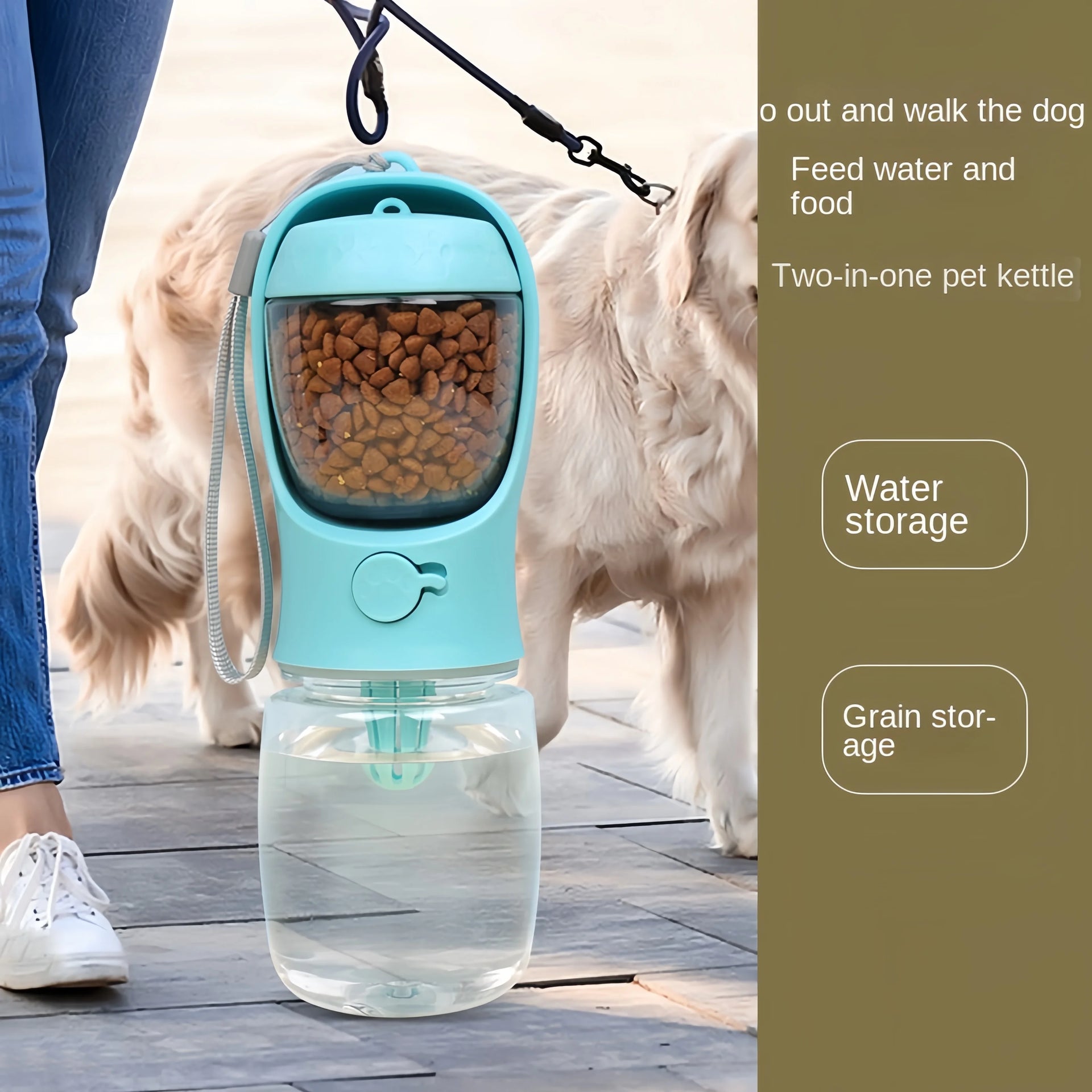 Portable Pet Water Bottle with Food Storage & Feeder Bowl