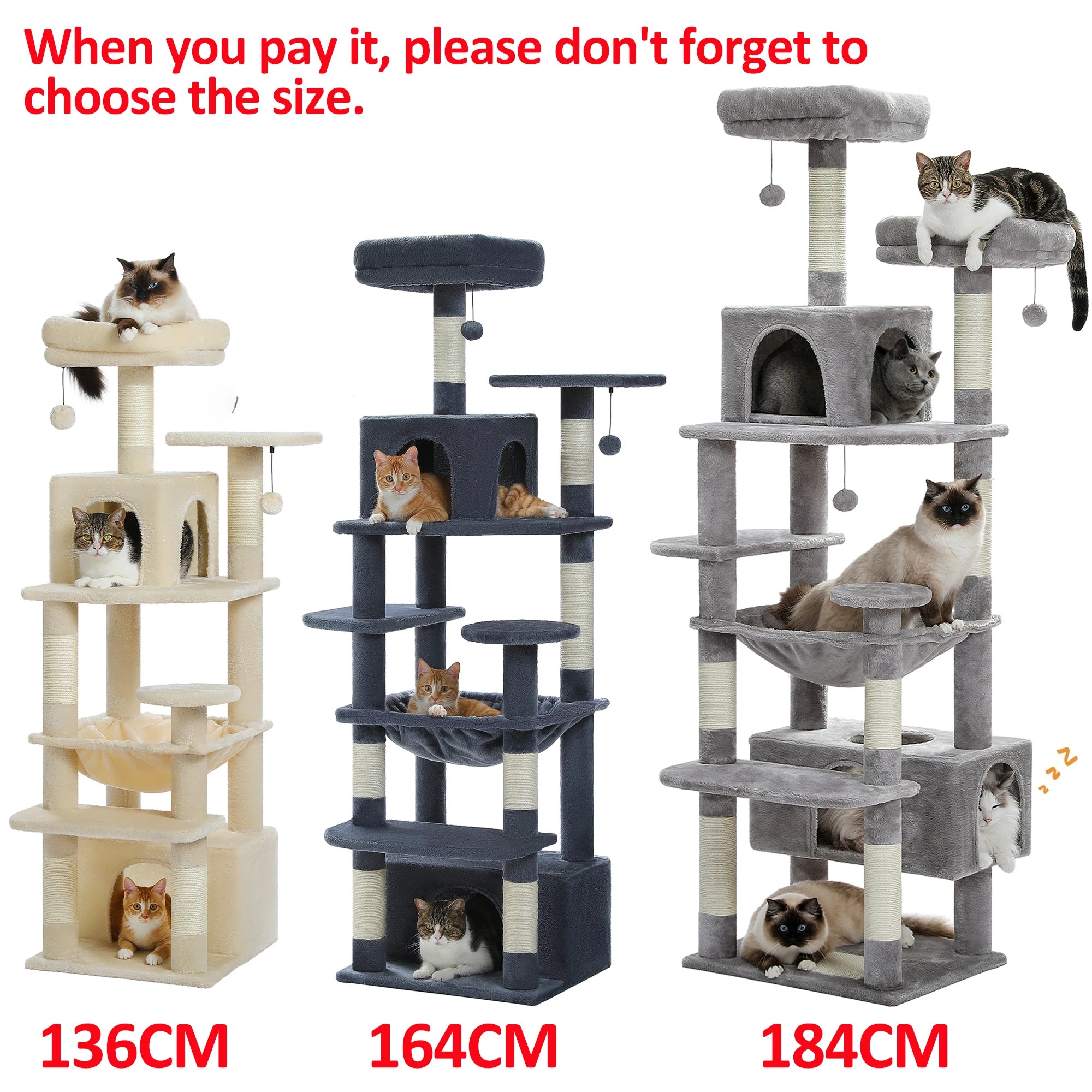 Large Cat Tree Tower with Hammock, Condos & Scratching Posts
