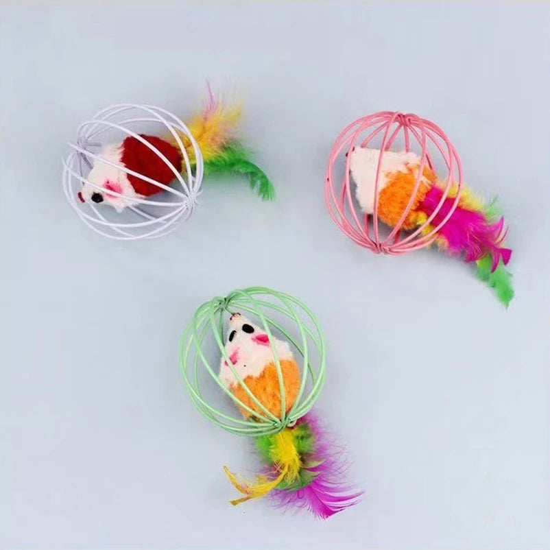 Plush Mouse Cat Toy with Colorful Ball