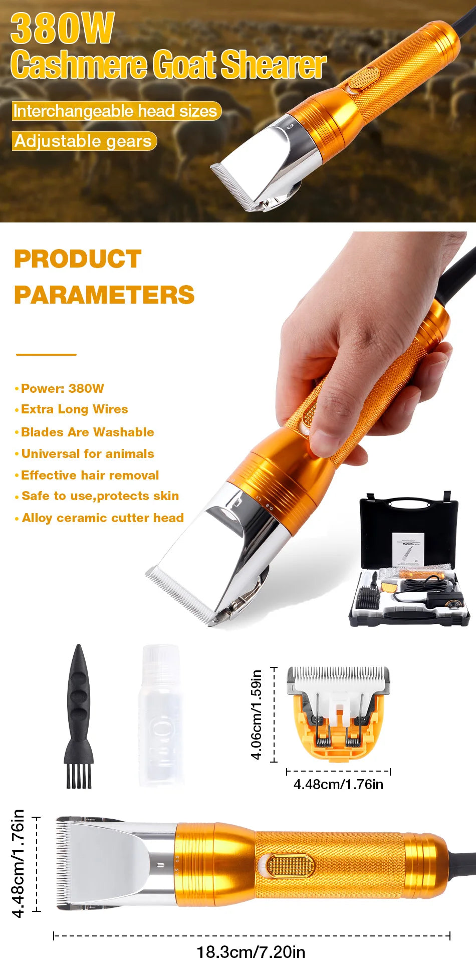 380W Cordless Pet Hair Trimmer – Cashmere Goat & Animal Groomer