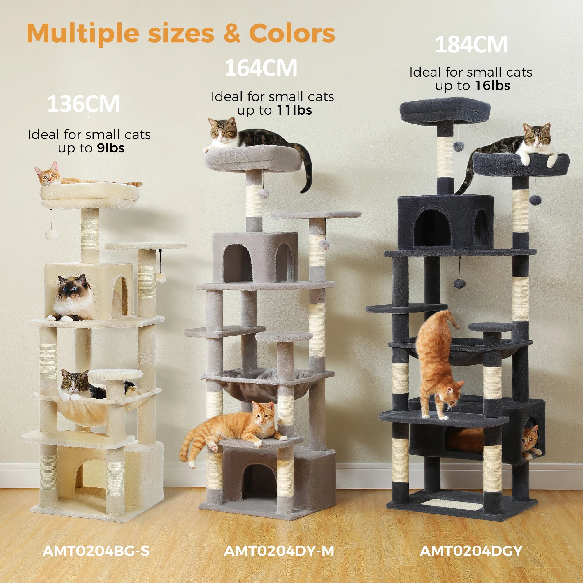 Large Cat Tree Tower with Hammock, Condos & Scratching Posts